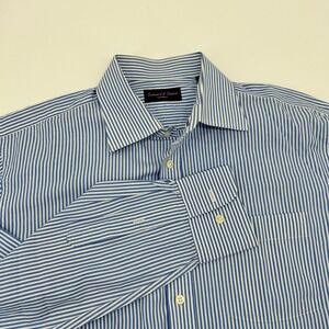 Seaward & Stearn London‎ Blue White Stripe Dress Shirt Mens 17/43 Button Up